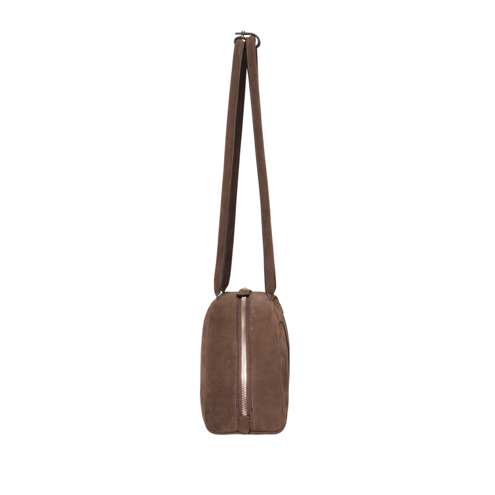 Schultertasche aus Wildleder in dunkelbraun